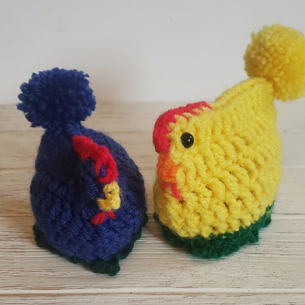 Handmade Crochet Chicken Easter Egg Topper Decor Set
